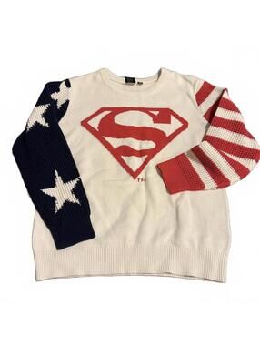 Superman American Flag Knit Sweater Size S Patriotic DC Comics Pullover